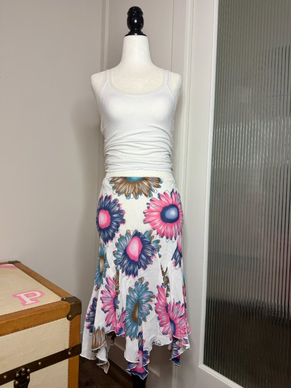 🌼 Vintage Floral Asymmetrical Handkerchief Hem Midi Skirt Y2K Fairycore